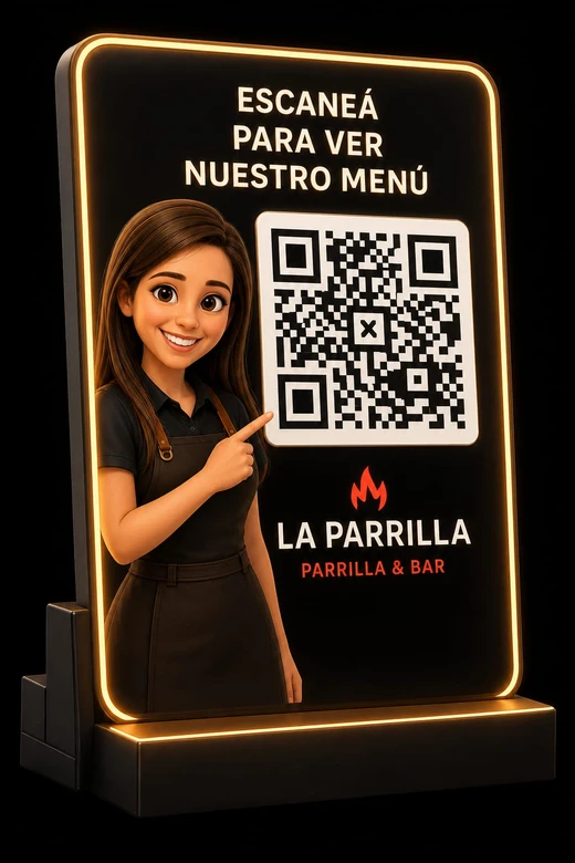 Cartel luminoso con QR para pedidos desde mesa